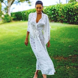 Kenny Flowers Bride-to-Beach White Semi-Sheer Long Silk Kimono